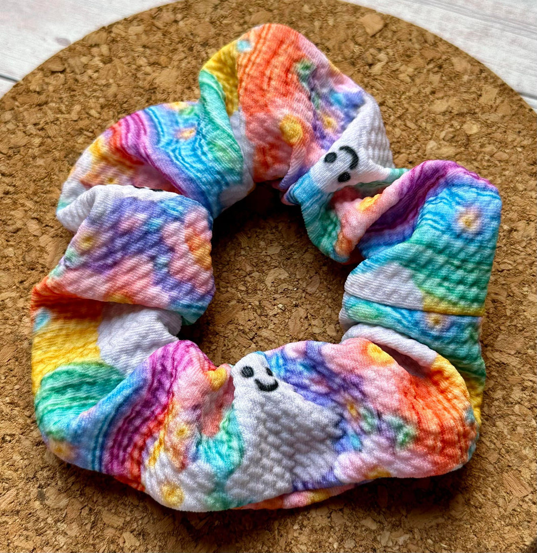 Ghosts Faux Embroidered Scrunchie