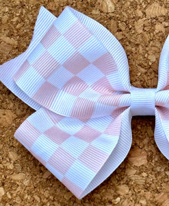 Light Pink and White Checkerboard Print Pattern Bow