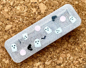 Pink Ghosts And Bats Rectangle Glitter Resin Clip