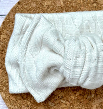 Load image into Gallery viewer, Ivory Cable Knit Sweater Infant Knotted Bow Headwrap
