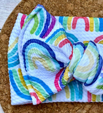 Load image into Gallery viewer, Watercolor Rainbows Infant Knotted Bow Headwrap
