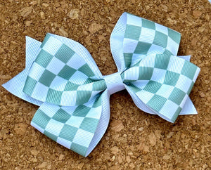 Sage and White Checkerboard Print Pattern Bow