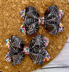 Neon GLOW Spiderweb Butter Layered Leatherette Piggies Bow