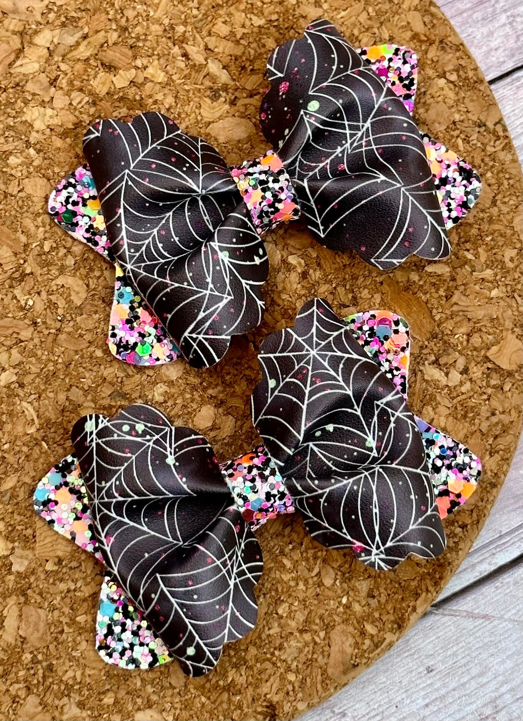 Neon GLOW Spiderweb Butter Layered Leatherette Piggies Bow