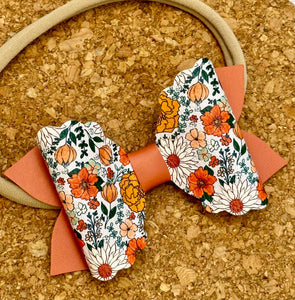 Fall Wildflowers Layered Leatherette Bow