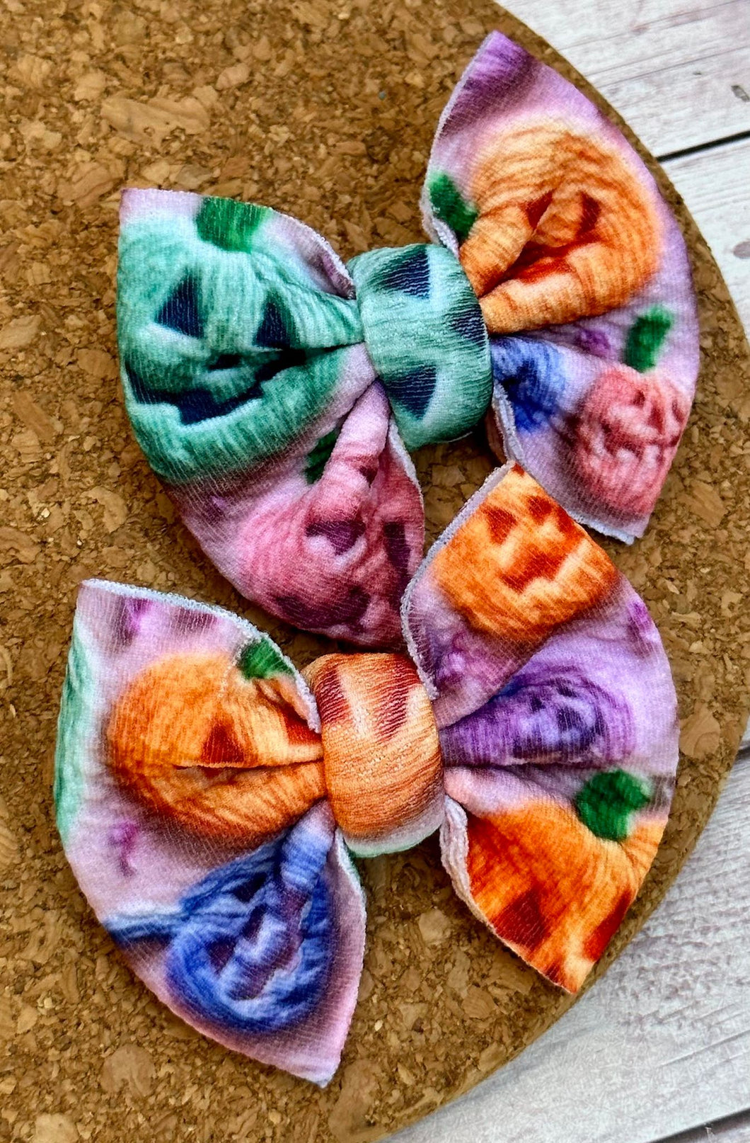 Jack-O-Lantern Faux Embroidery Piggies Fabric Bows