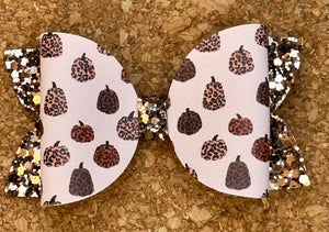 Cheetah Pumpkins Layered Leatherette Bow