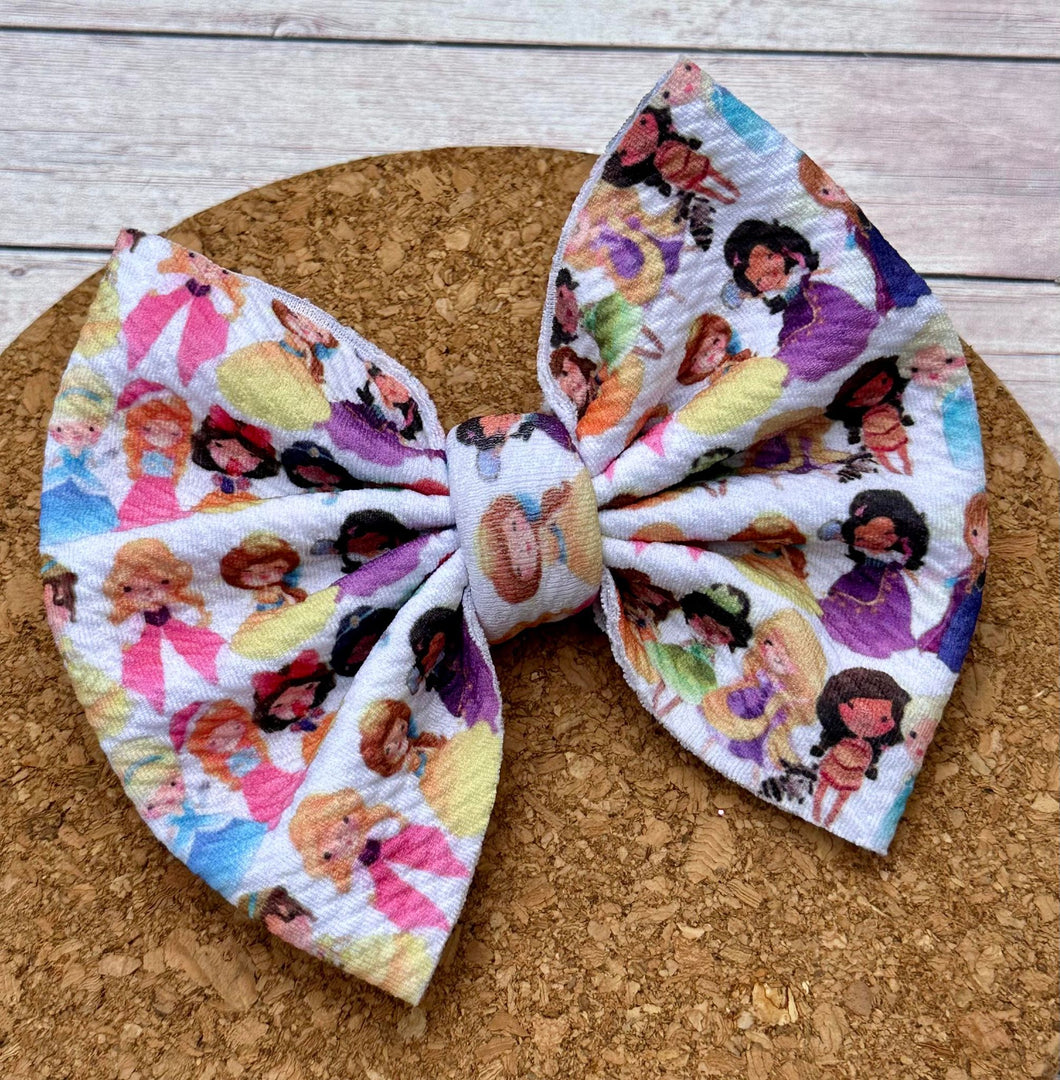 Princesses on White Fabric Bow