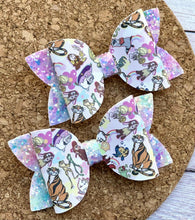 Load image into Gallery viewer, Princess Friends Glitter Layered Leatherette Piggies Bow
