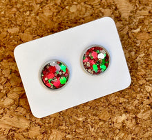 Load image into Gallery viewer, Christmas Glitter Vegan Leather Medium Earring Studs
