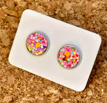 Load image into Gallery viewer, Holiday Pink Glitter Vegan Leather Medium Earring Studs

