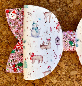 Winter Animals Glitter Leatherette Bow