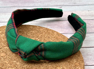 Green Plaid #1 Hard Knot Headband
