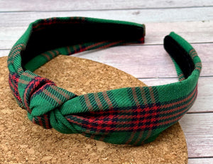 Green Plaid #2 Hard Knot Headband