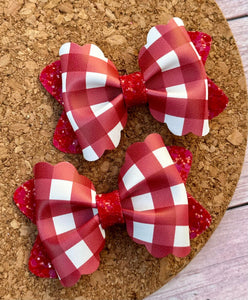 Red & White Plaid Butter Layered Leatherette Piggies Bow