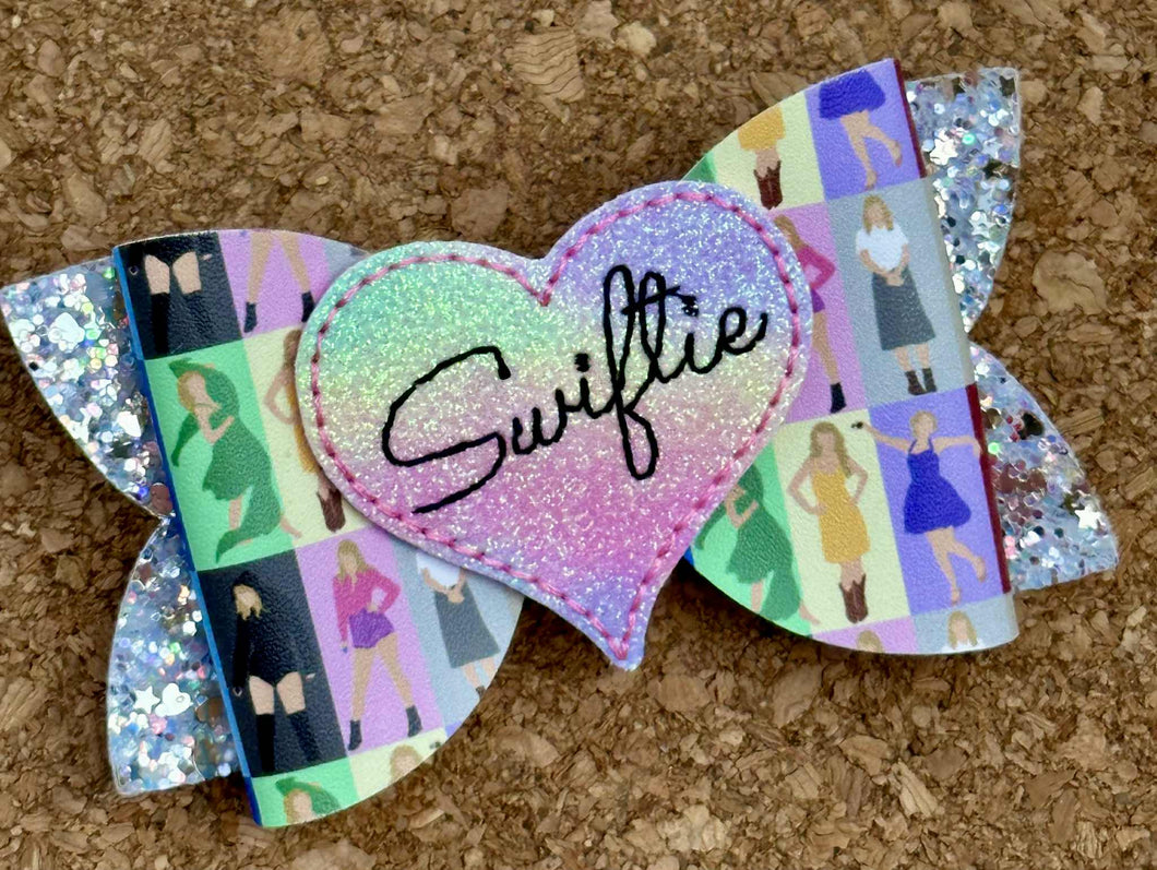 Swiftie Feltie Glitter Layered Leatherette Bow