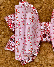 Load image into Gallery viewer, Pink Candy Canes Glitter Leatherette NEW Bow Style
