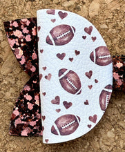 Load image into Gallery viewer, Football Hearts Glitter Leatherette Bow
