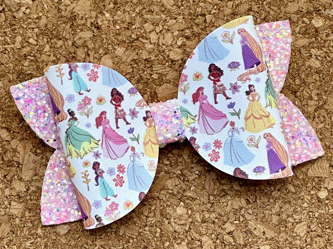 Princesses Pink Glitter Leatherette Bow
