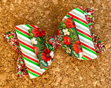 Load image into Gallery viewer, Christmas Faux Embroidered Flowers Glitter Leatherette Bow
