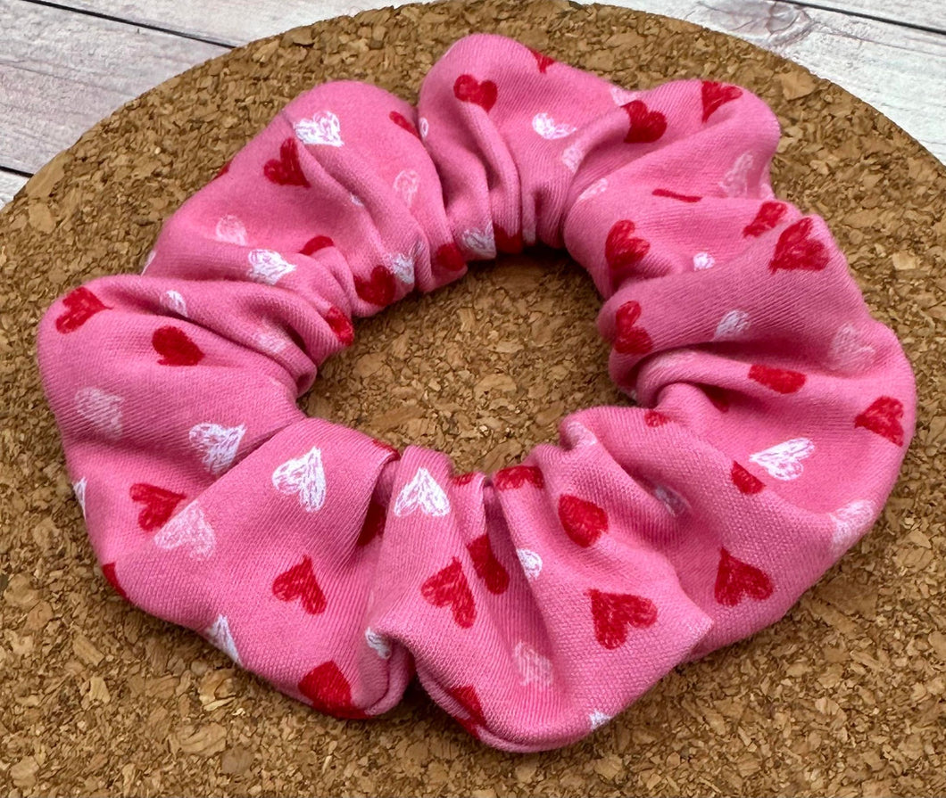 Pink Mini Hearts Knit Scrunchie