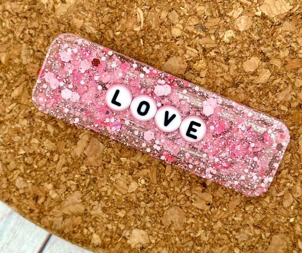 LOVE Rectangle Glitter Resin Clip