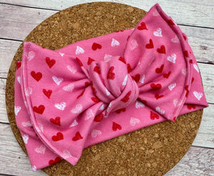 Pink Mini Hearts Knit Infant Knotted Bow Headwrap