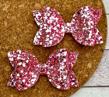Load image into Gallery viewer, Pink Metallic Glitter Leatherette Piggies Bow
