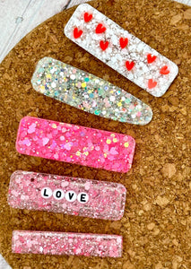 LOVE Rectangle Glitter Resin Clip