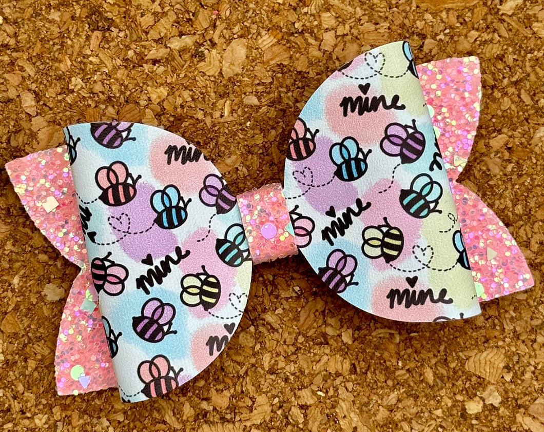 Bee Mine Glitter Leatherette Bow