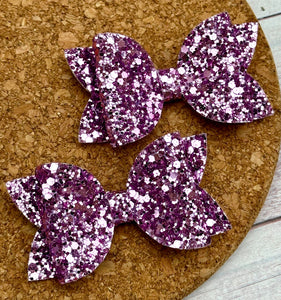 Purple Metallic Glitter Leatherette Piggies Bow