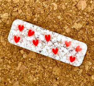 White & Red Hearts Rectangle Glitter Resin Clip