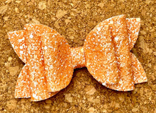 Load image into Gallery viewer, Orange Pearl Chunky Glitter Layered Leatherette Bow

