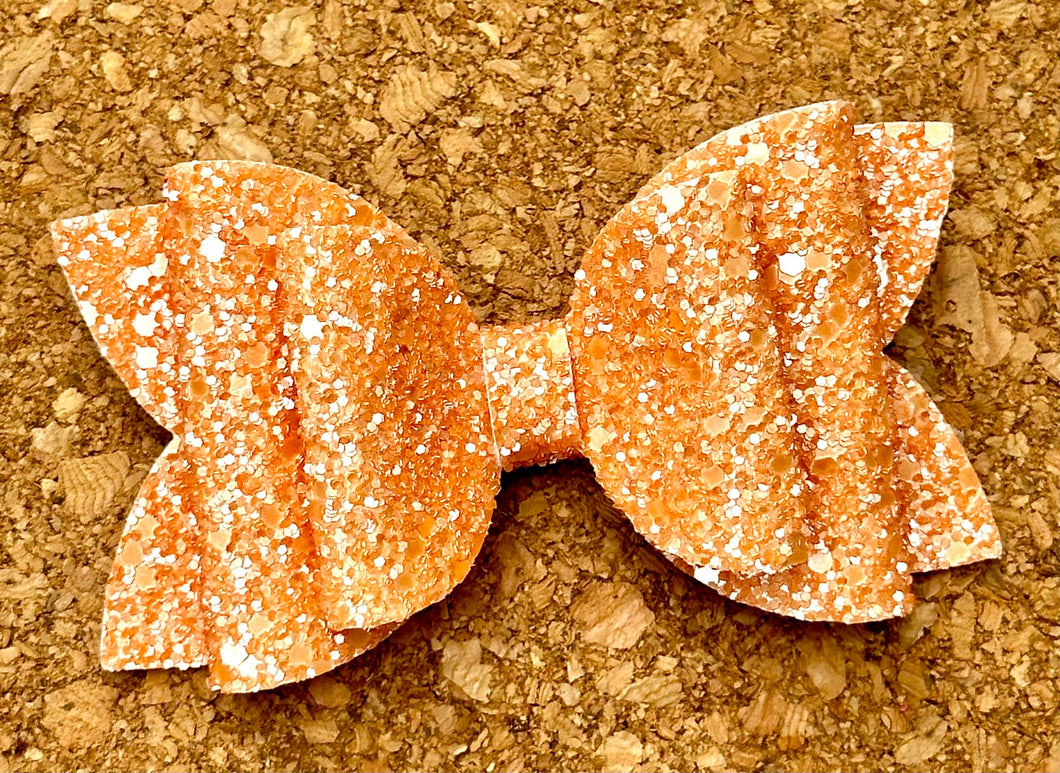 Orange Pearl Chunky Glitter Layered Leatherette Bow