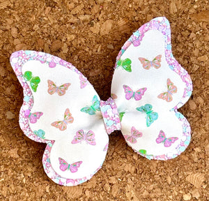 Pastel Butterfly Glitter Layered Leatherette Bow