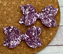 Load image into Gallery viewer, Purple Metallic Glitter Leatherette Piggies Bow
