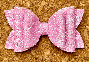 Pink Pearl Chunky Glitter Layered Leatherette Bow
