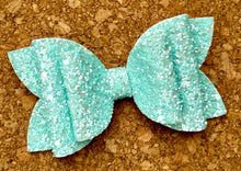 Load image into Gallery viewer, Aqua Pearl Chunky Glitter Layered Leatherette Bow
