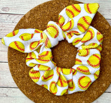 Load image into Gallery viewer, Softballs Bow Scrunchie
