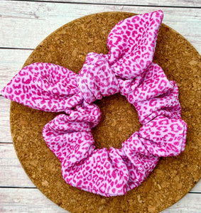 Bright Pink Leopard Bow Scrunchie