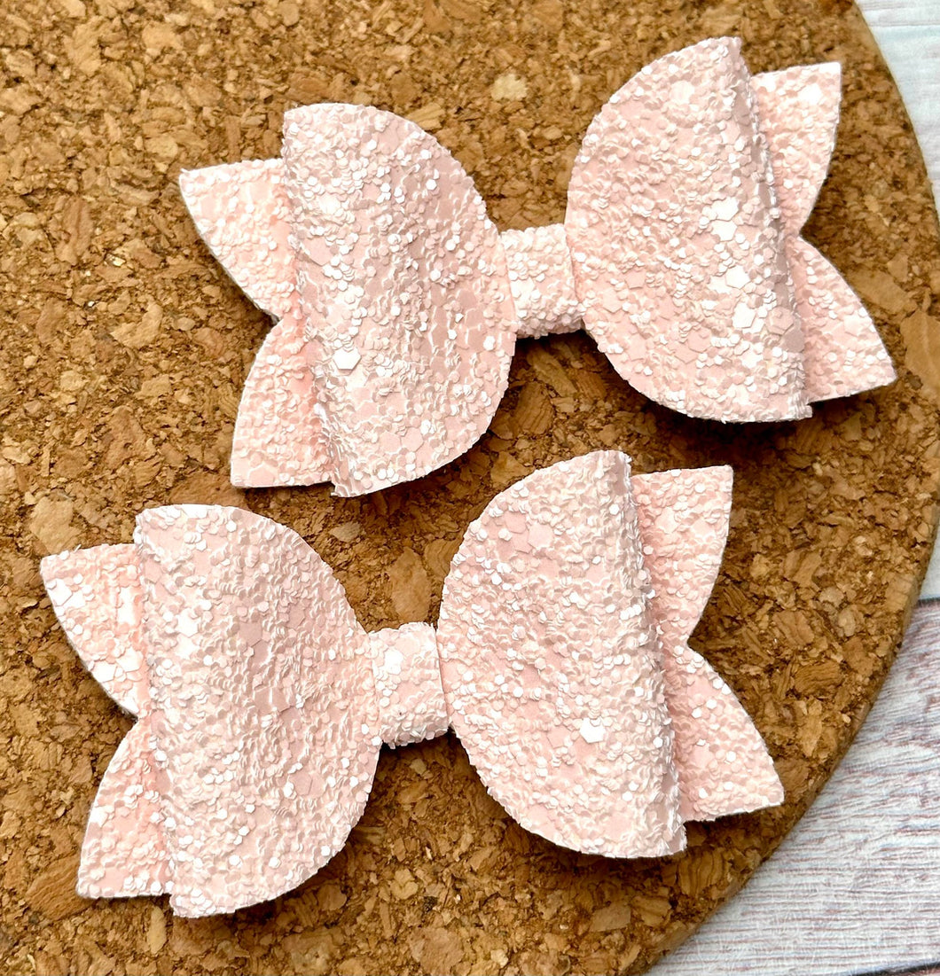 Light Peach Glitter Layered Leatherette Piggies Bows