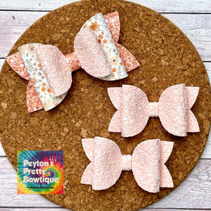 Peach Flowers Chunky Glitter Layered Leatherette Bow