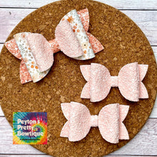 Load image into Gallery viewer, Light Peach Glitter Layered Leatherette Piggies Bows

