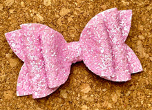 Load image into Gallery viewer, Pink Pearl Chunky Glitter Layered Leatherette Bow
