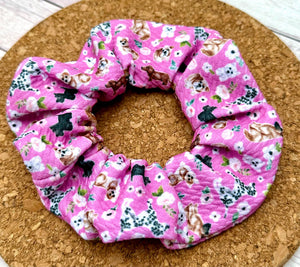 Puppies on Pink Scrunchie