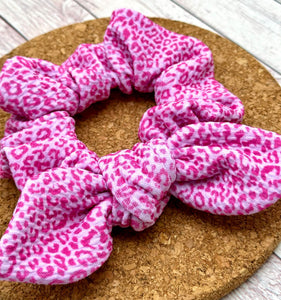 Bright Pink Leopard Bow Scrunchie