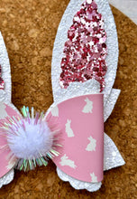 Load image into Gallery viewer, Pink Bunny Ears Glitter Layered Coco Leatherette Bow
