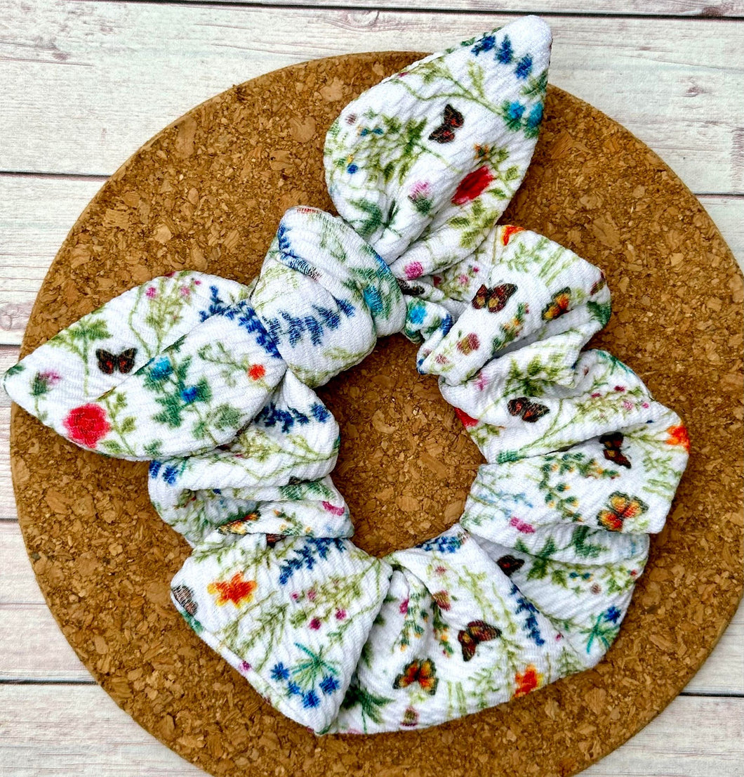 Butterflies and Wildflowers Bow Scrunchie