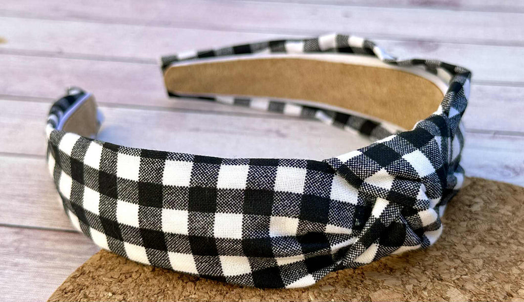 B&W Checkered Hard Knot Headband