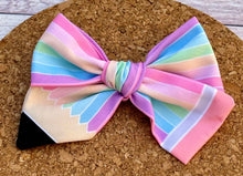 Load image into Gallery viewer, Rainbow Pencil Short Tails Fabric Bow
